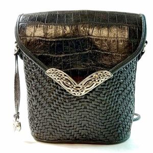 BRIGHTON black leather crossbody bag with sterling silver accents. GORGEOUS NWOT
